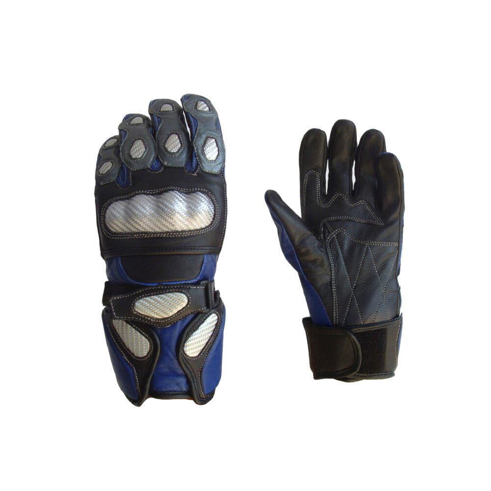 Metallic Silver & Blue Racing Motorcycle Gloves  | Motorbike Glove | 200.7