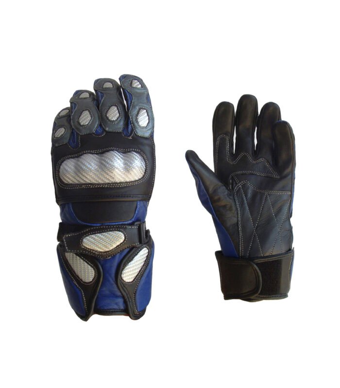 Metallic Silver & Blue Racing Motorcycle Gloves  | Motorbike Glove | 200.7